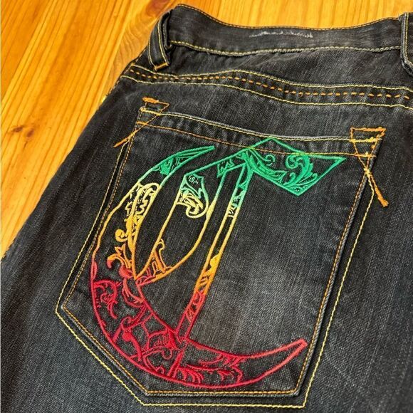 Vintage COOGI Australia Blue Denim Baggy Jeans Rainbow Logo 90s Hip Hop SZ 38X34 - Picture 13 of 14